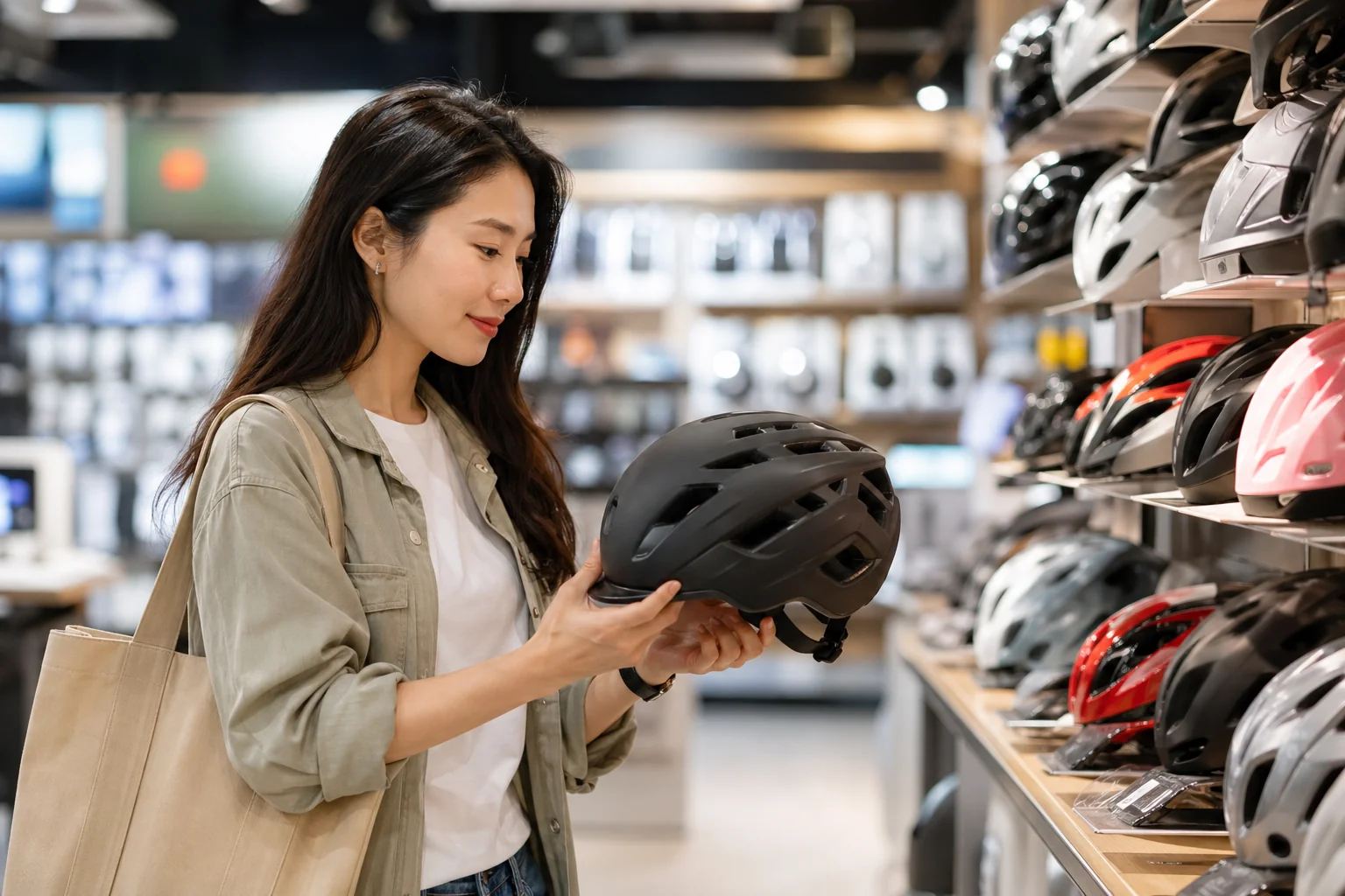 Casques vélo CASR en environnement retail moderne